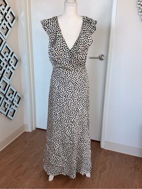 Mango Black & White Polka Dot Ruffle Wrap Maxi Dress